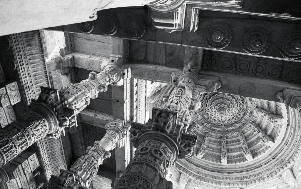 Up-angle inside one of Ranakpur's many domed ceilings.
