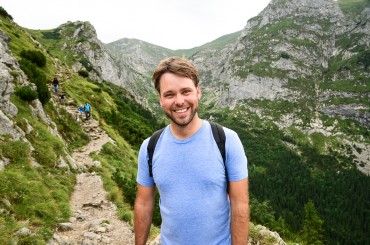 man hiking in the Polish Tatra Mountains, outside Zakopane.