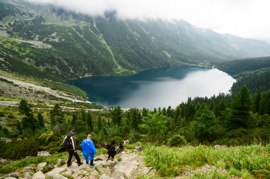 the view of Morskie Oko from Czarny Staw.