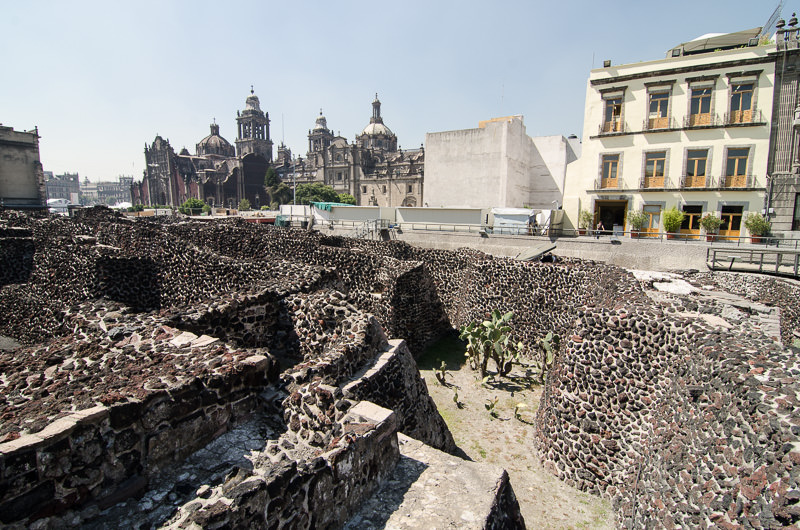 Exterior ruins of Templo Mayor in Mexico City's Centro Historico. GreatDistances.