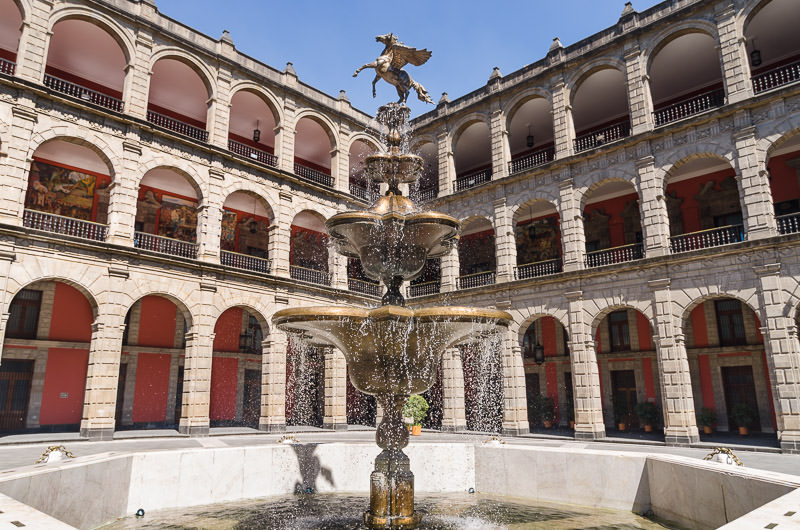 The central fountain of the main patio in Palacio Nacional, in Mexico City's El Centro Historico.