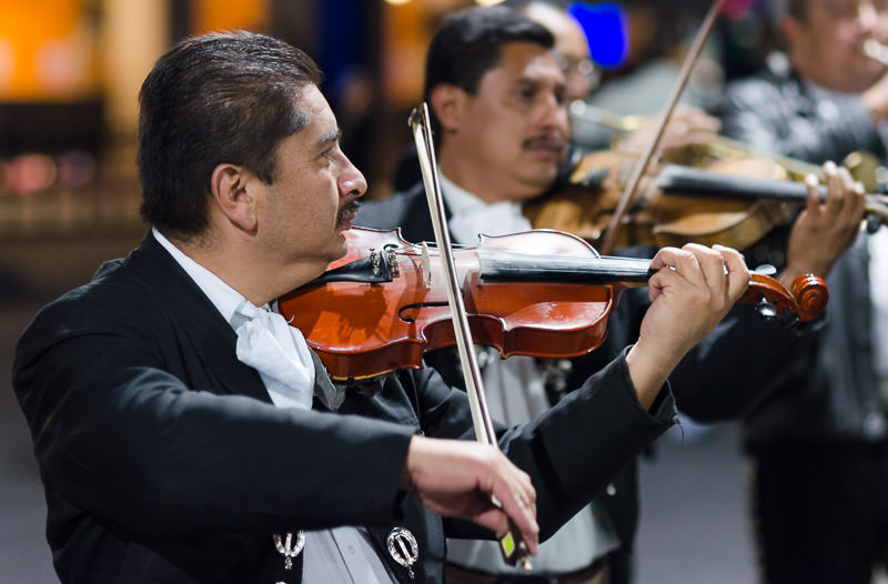 A violin player for a mariachi band in Mexico City's Plaza Garibaldi.
