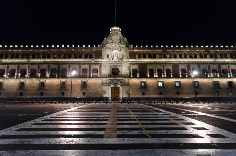 Mexico City's Palacio Nacional at night. One Day in El Centro Historico - GreatDistances.
