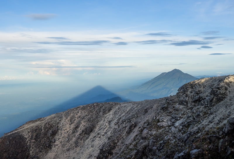 The shadow of Volcán Tajumulco 13,845' (4,220 m) reaches toward nearby Volcan Tacana.