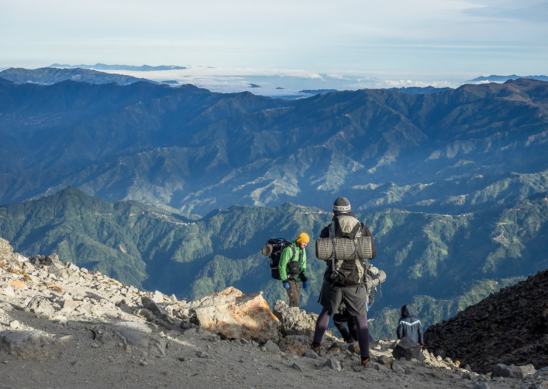 hikers descending Volcan Tajumulco in Guatemala.