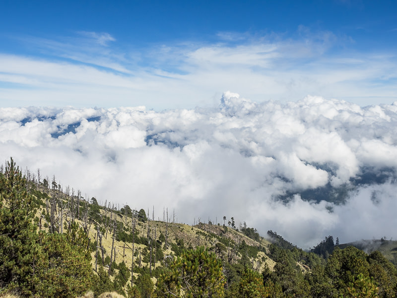 Looking down on the clouds from high on Volcan Tajumulco.
