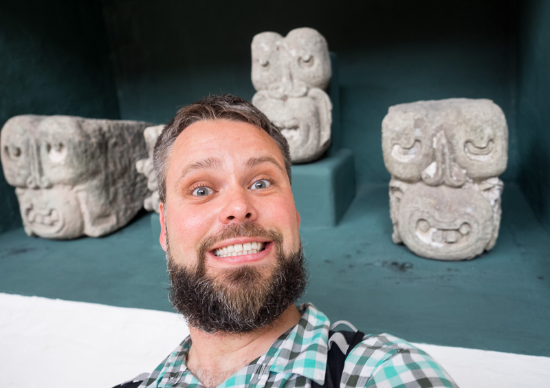 Smiley sculptures at Copan Ruins' museum. Honduras. GreatDistances / Matt Wicks