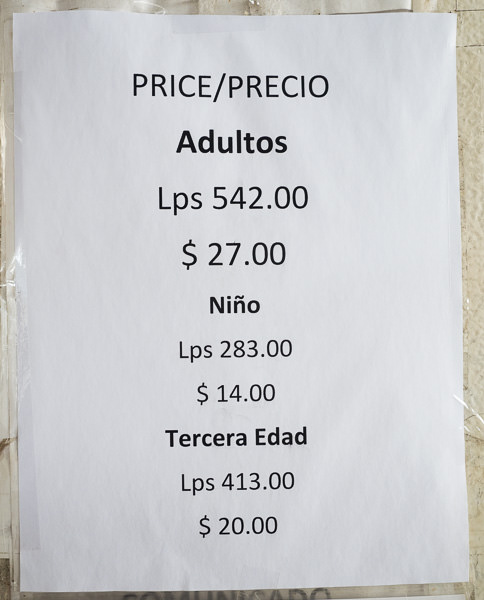 Utila Princess posted prices (current Oct 2014) for transport from La Ceiba to Utila. GreatDistances / Matt Wicks