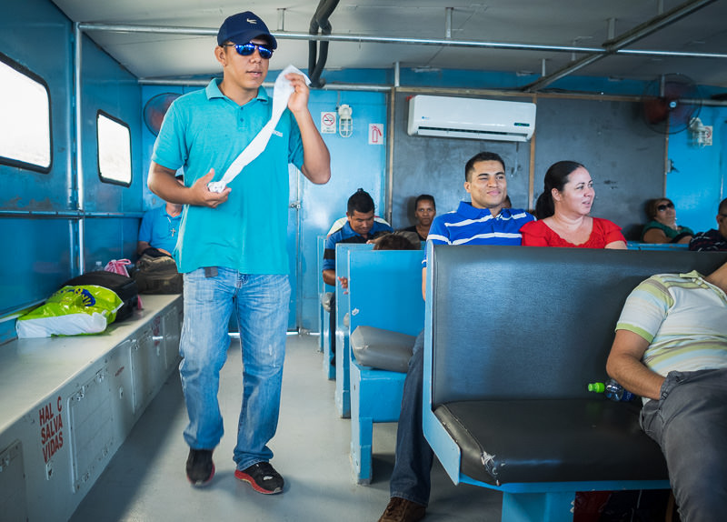 The ferry ride to Utila can be pretty bumpy. There was a lot of passenger puking going on, and a lot of plastic bags being handed out accordingly by staff. GreatDistances / Matt Wicks