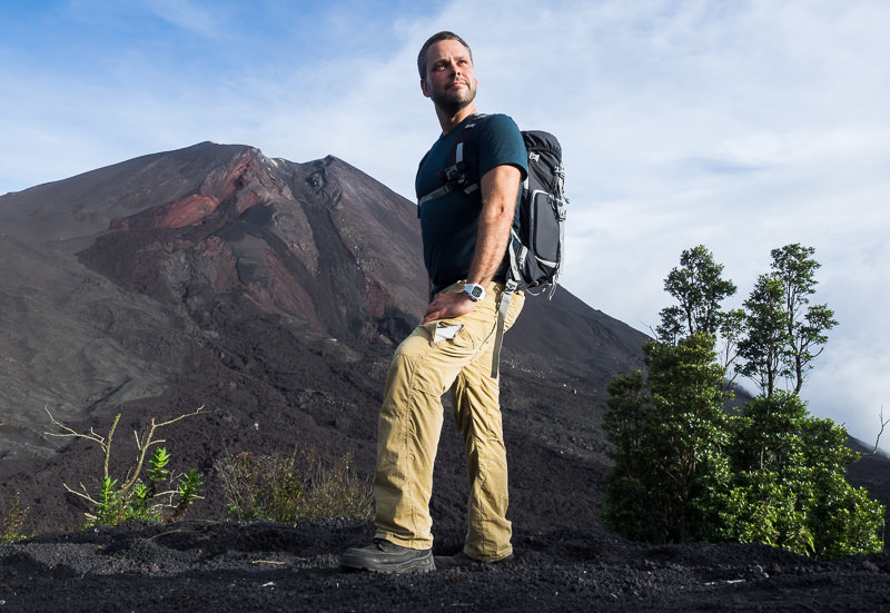 Backpacker on Volcan Pacaya in Guatemala. Backing up photos while backpacking - GreatDistances / Matt Wicks