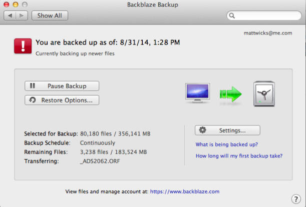 Backblaze backup progress - backing up photos while backpacking - GreatDistances