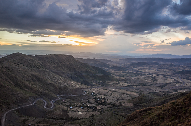 The sun sets over a mountainous landscape, near Lalibela, Ethiopia. GreatDistances / Matt Wicks