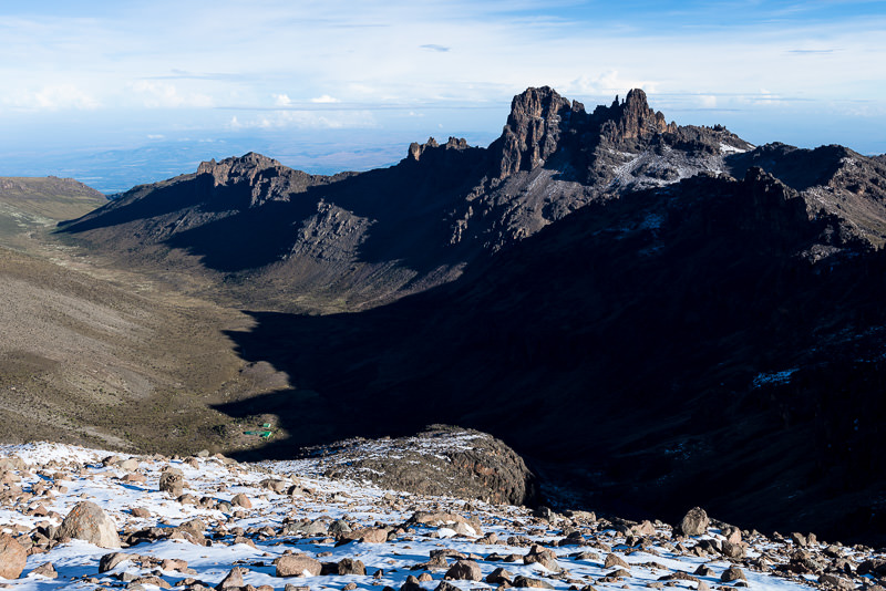 Sirimon Valley emerges from shadow. Mount Kenya. GreatDistances / Matt Wicks