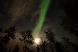 Green Aurora Borealis activity and moon, viewed from Fairbanks, Alaska. GreatDistances / Matt Wicks - Two Weeks In Alaska